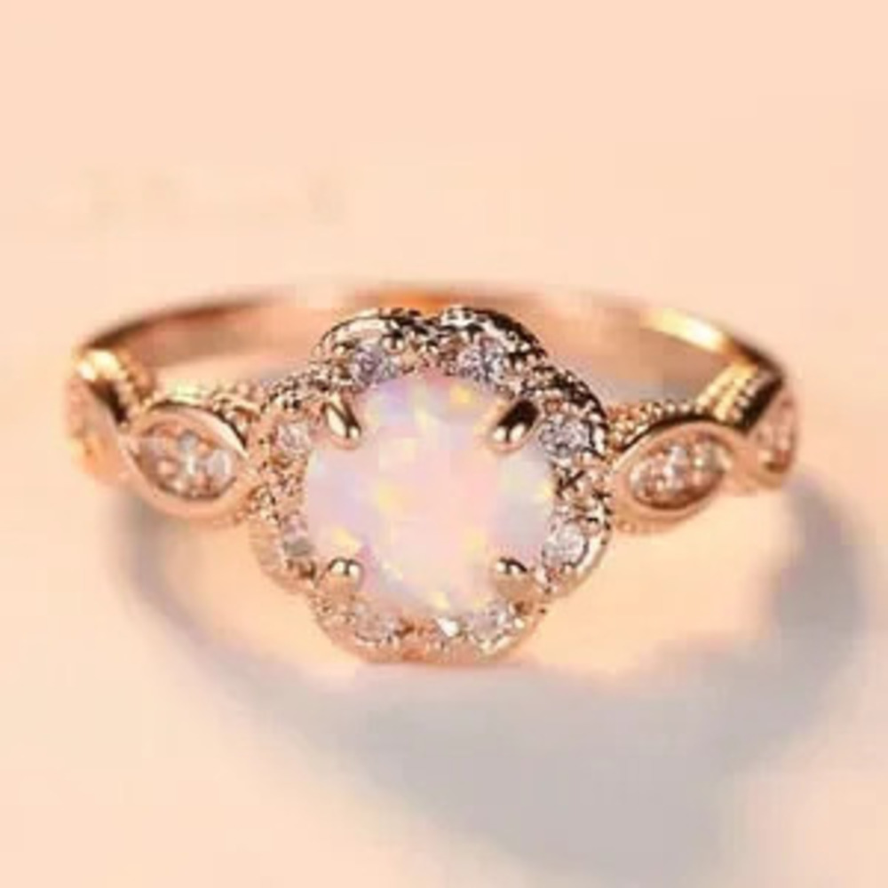 NEW Rose Gold Round Opal Diamond Halo Twist Ring